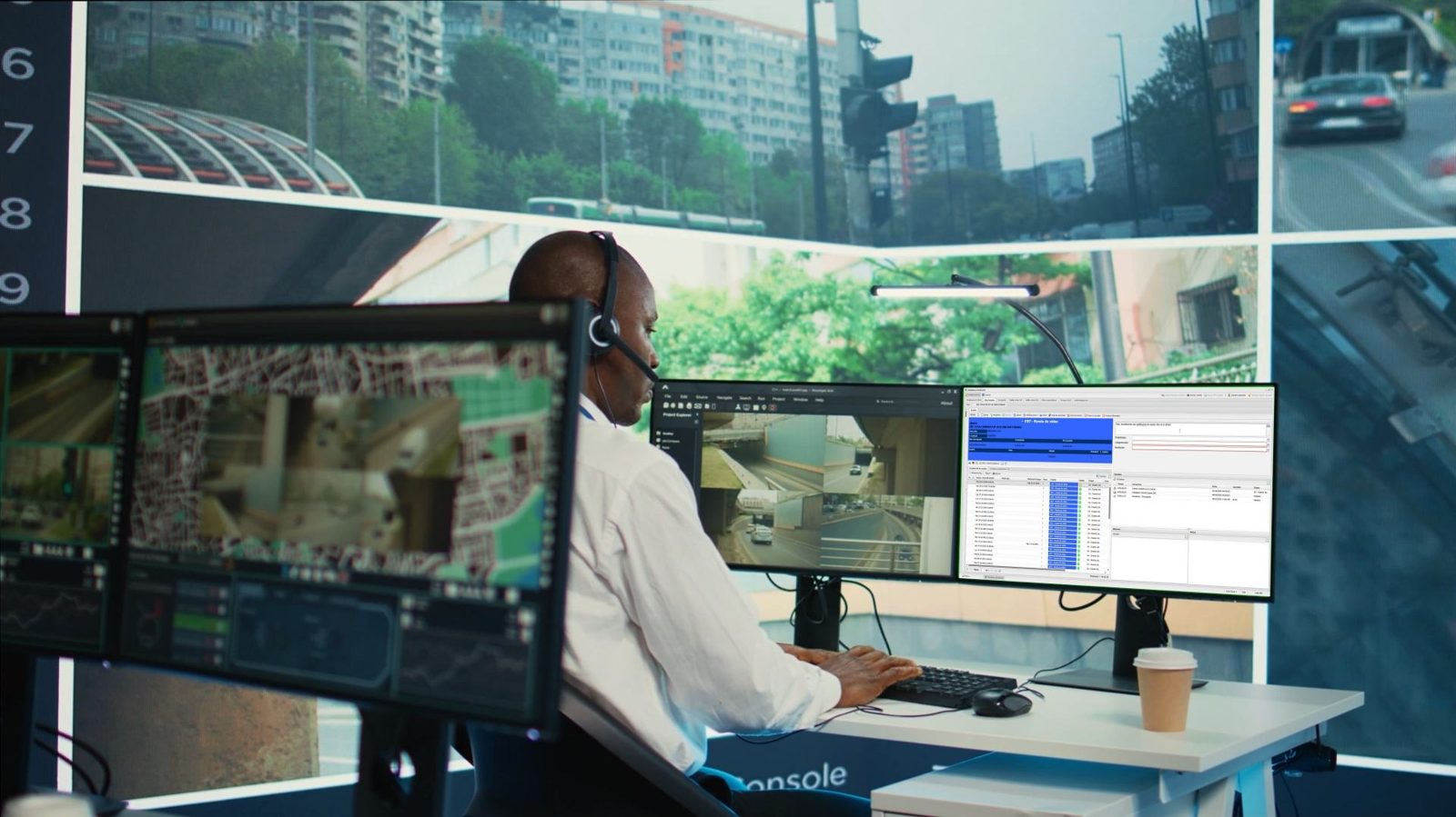 Operador trabajando en una central de monitoreo con SoftGuard